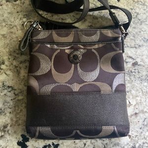 Small Coach crossbody silver black purse handbag